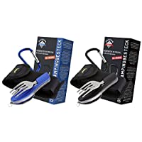 OUTDOOR FREAKZ Cubiertos para cámping Plegable - Vajilla de Exteriores de Acero Inoxidable con Bolsa de Neopreno